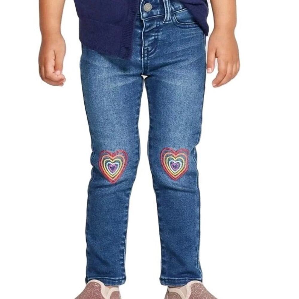 CAT & JACK Toddler Girls' Heart Knee Skinny Jeans in Blue,‎ 2T Super Stretch